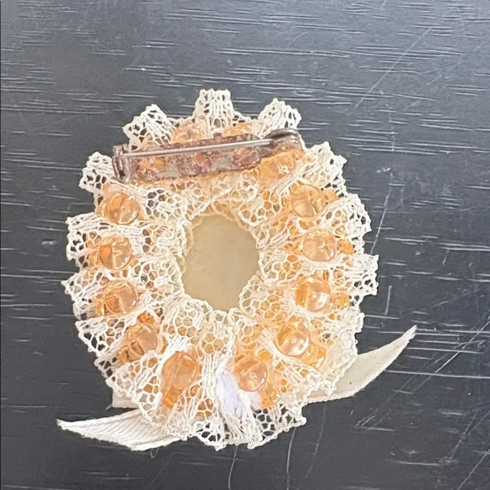 Vintage Cameo Brooch with Lace and Bow